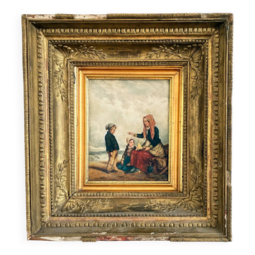 Peinture à l'huile antique de bord de mer, vers 1845