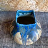 Ancient Vase GILBERT METENIER Beige Stoneware Blue Glazes Vallauris Vintage