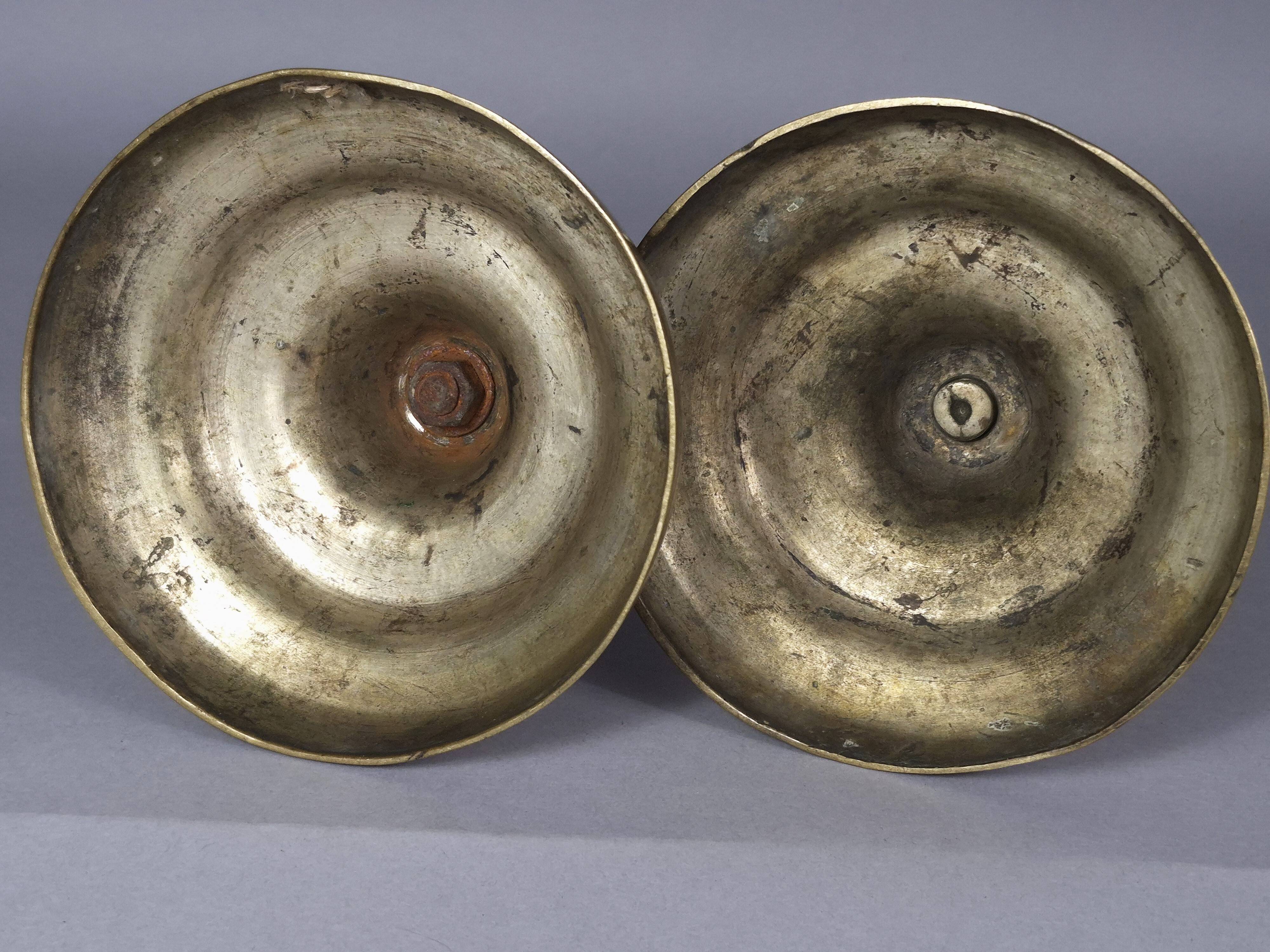 Pair of fluted bronze candlesticks Louis XVI period 27 cm