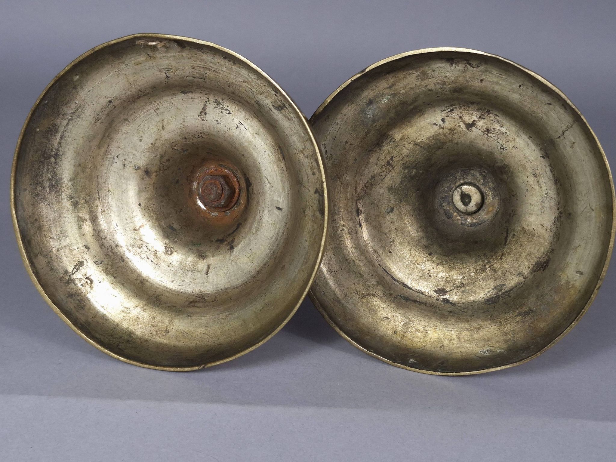 Pair of fluted bronze candlesticks Louis XVI period 27 cm