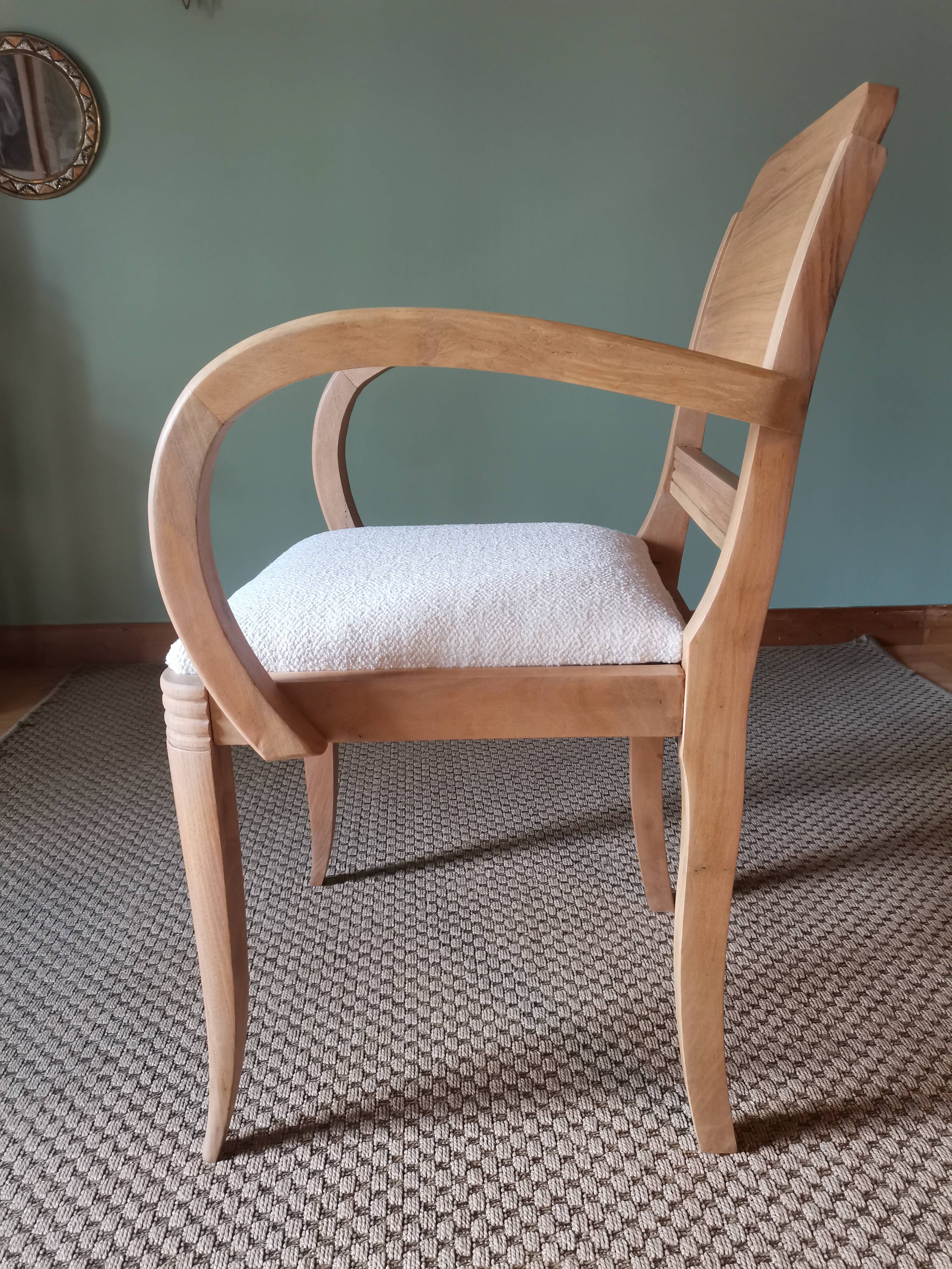 Fauteuil bridge art deco bouclette blanche