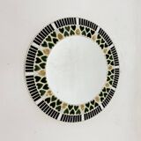 Vintage ceramic mosaic heard tile round mirror , 1970s