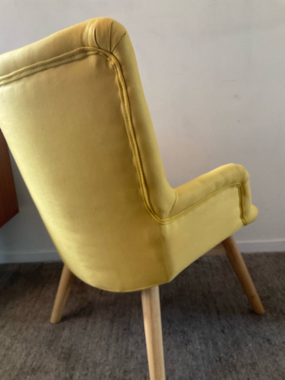 Armchair and ottoman set in beech and yellow fabric