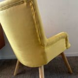 Armchair and ottoman set in beech and yellow fabric