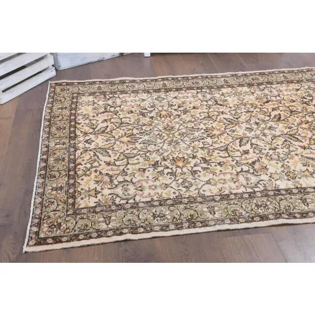 Vintage Turkish Oushak Handmade Wool Cotton Beige Area Rug 119x213