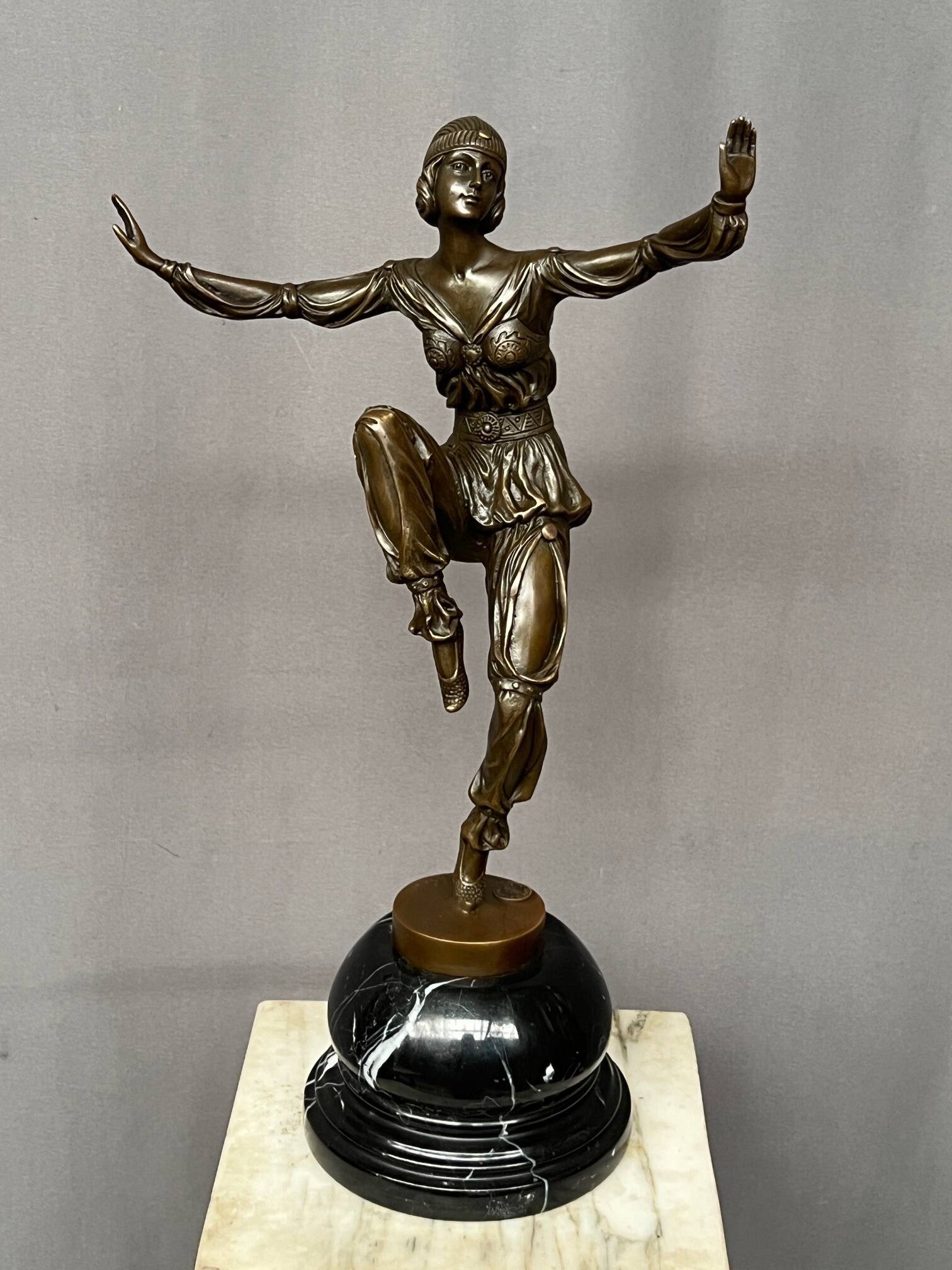 Art Deco bronze figurine "Dancer" on a marble base.