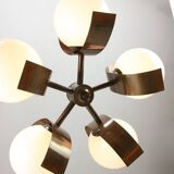 Vintage Italian Copper & Opaline Chandelier, 70s