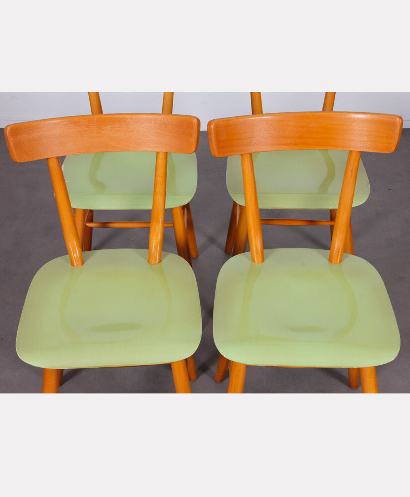 Suite of 4 green chairs published by Ton, circa 1960