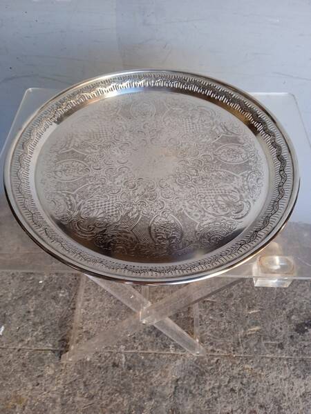 Silver metal tray 35 cm early 20th round