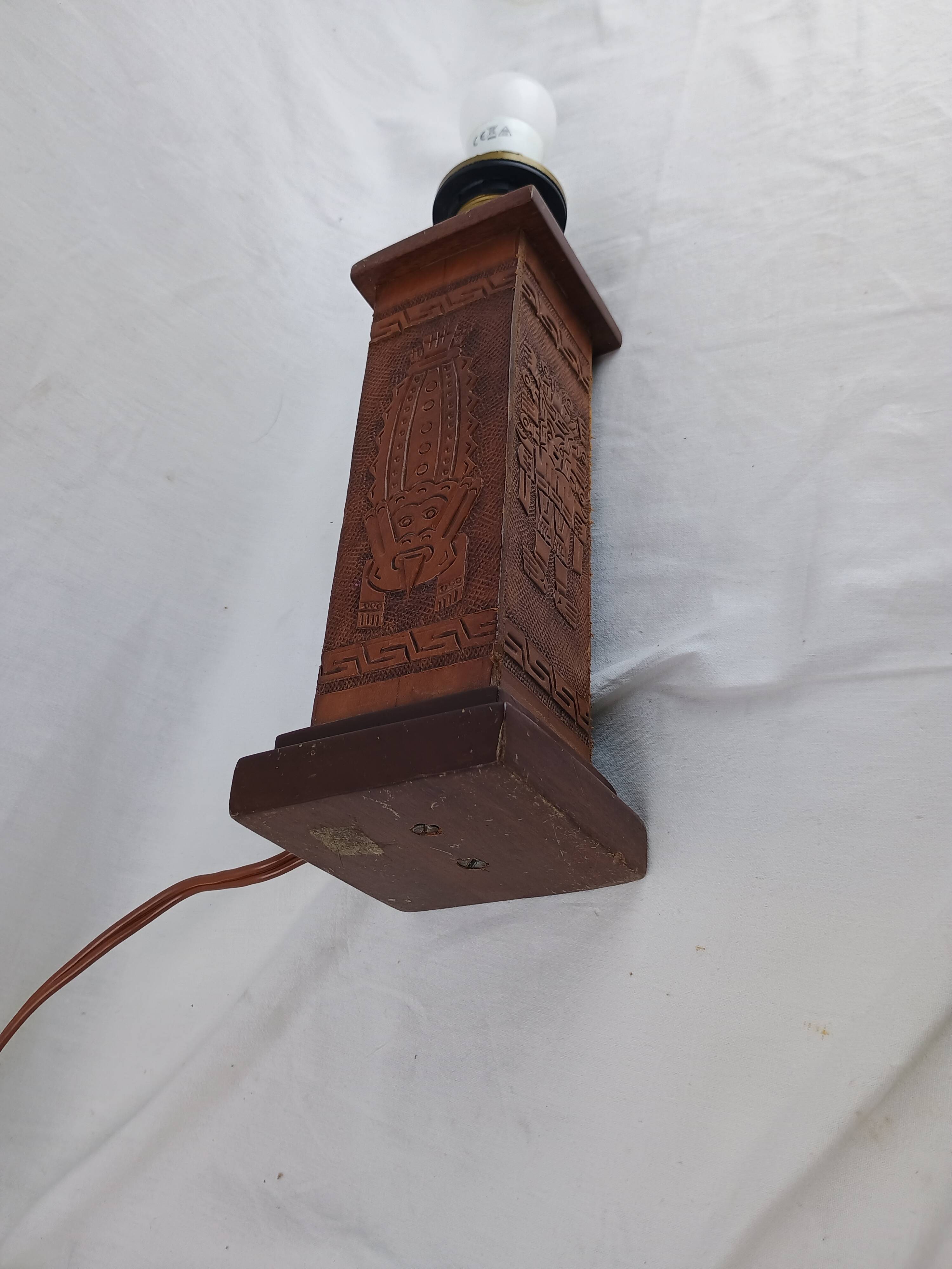 Angel L. Pazmino leather totem lamp 1960 Aztec patterns Style Furniture