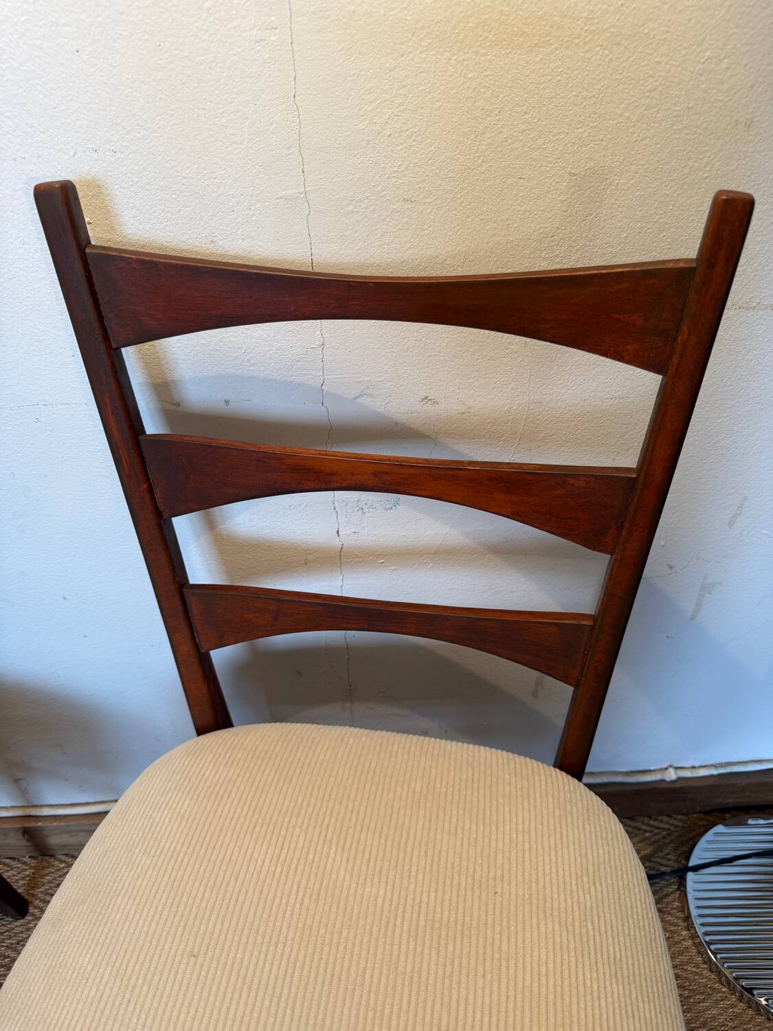 Pair of vintage wood and corduroy chairs