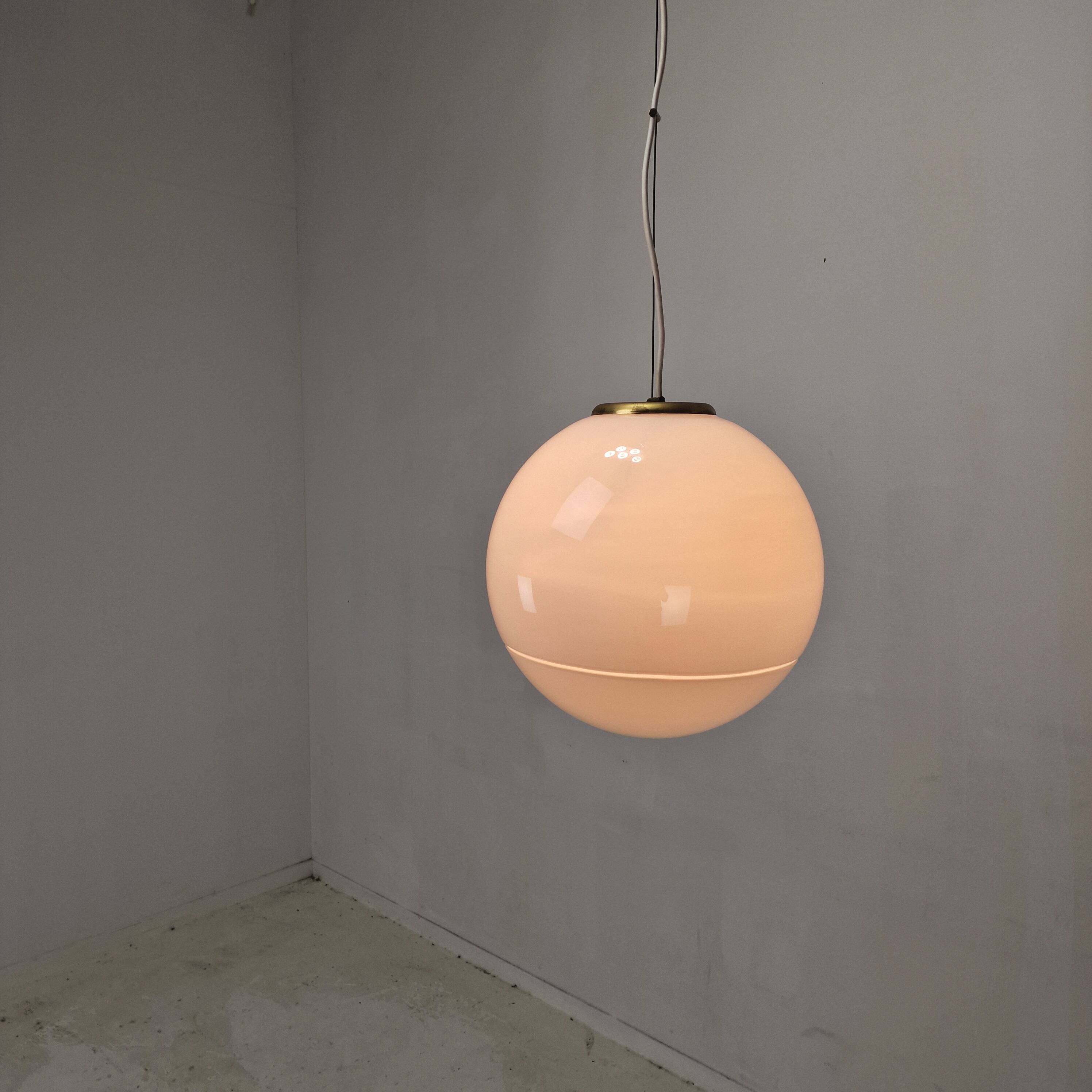 Italian Murano Glass Globe Chandelier with Brass Accents, 1970s