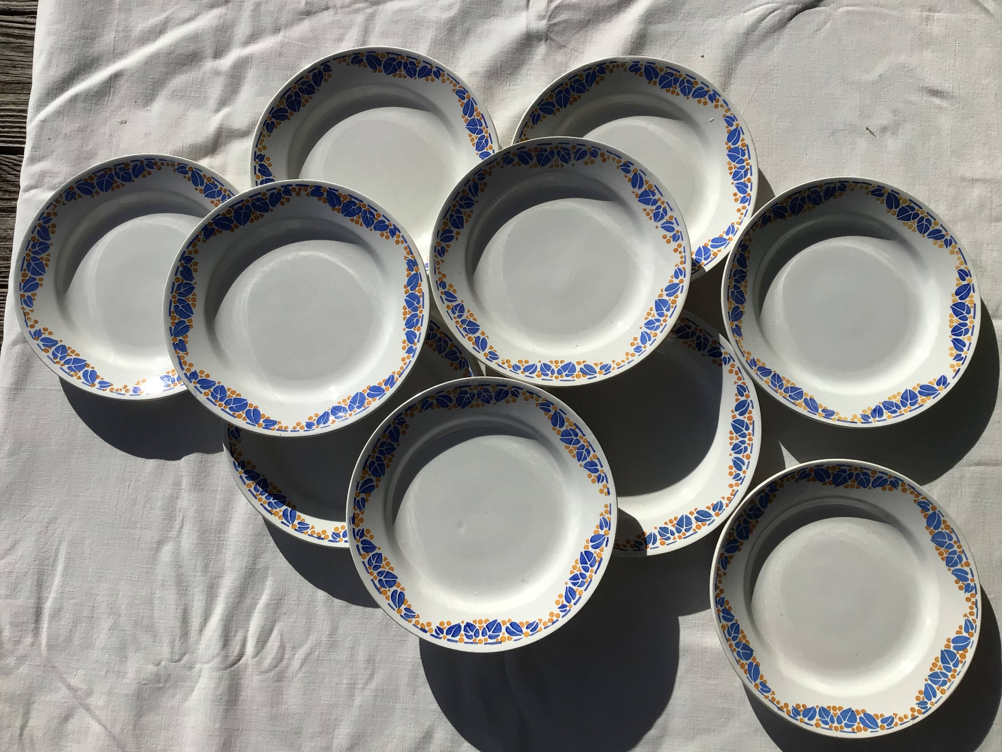 10 Colette HBCM blue and saffron dinner plates