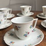 Service ancien à café/thé – tasses et soucoupes en porcelaine de Limoges.