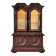 Antique display cabinet in wood, bevelled glass and velvet.