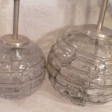 Set of 2 smoked glass ball suspensions by Doria Leuchten, Germany, 1970s.