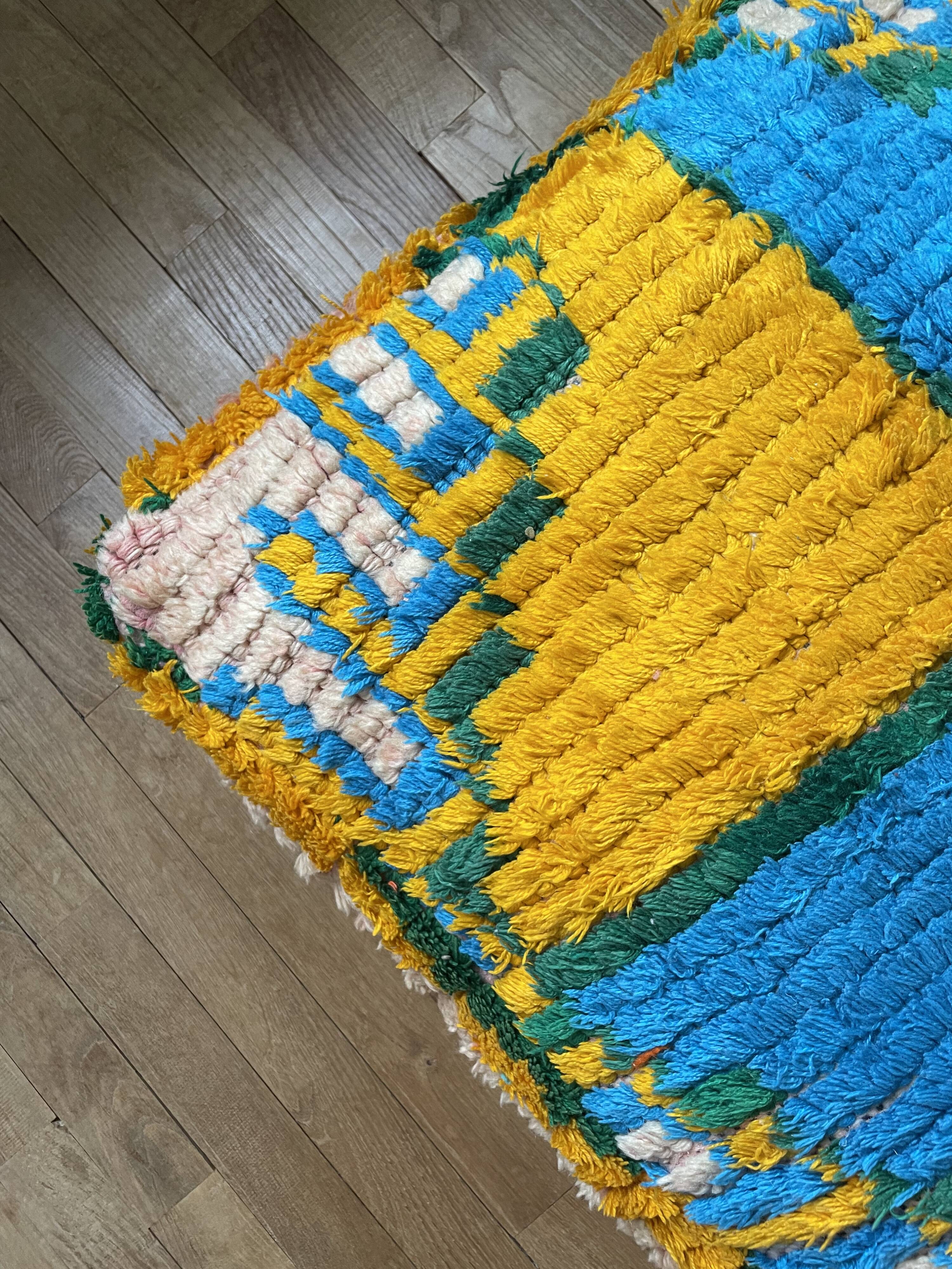 Moroccan Berber pouf yellow and bohemian turquoise