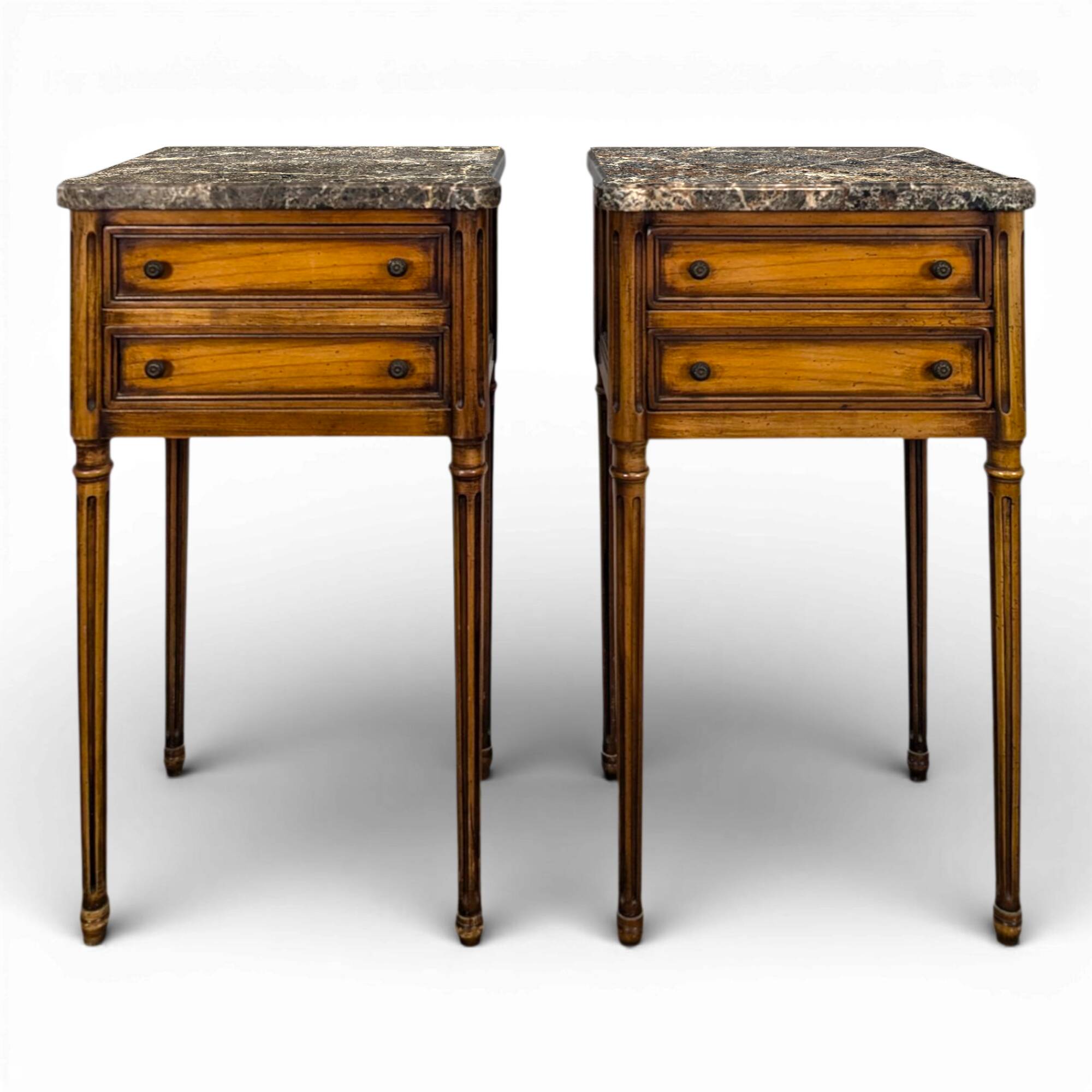 Louis XVI style bedside table with Pyrenean marble.