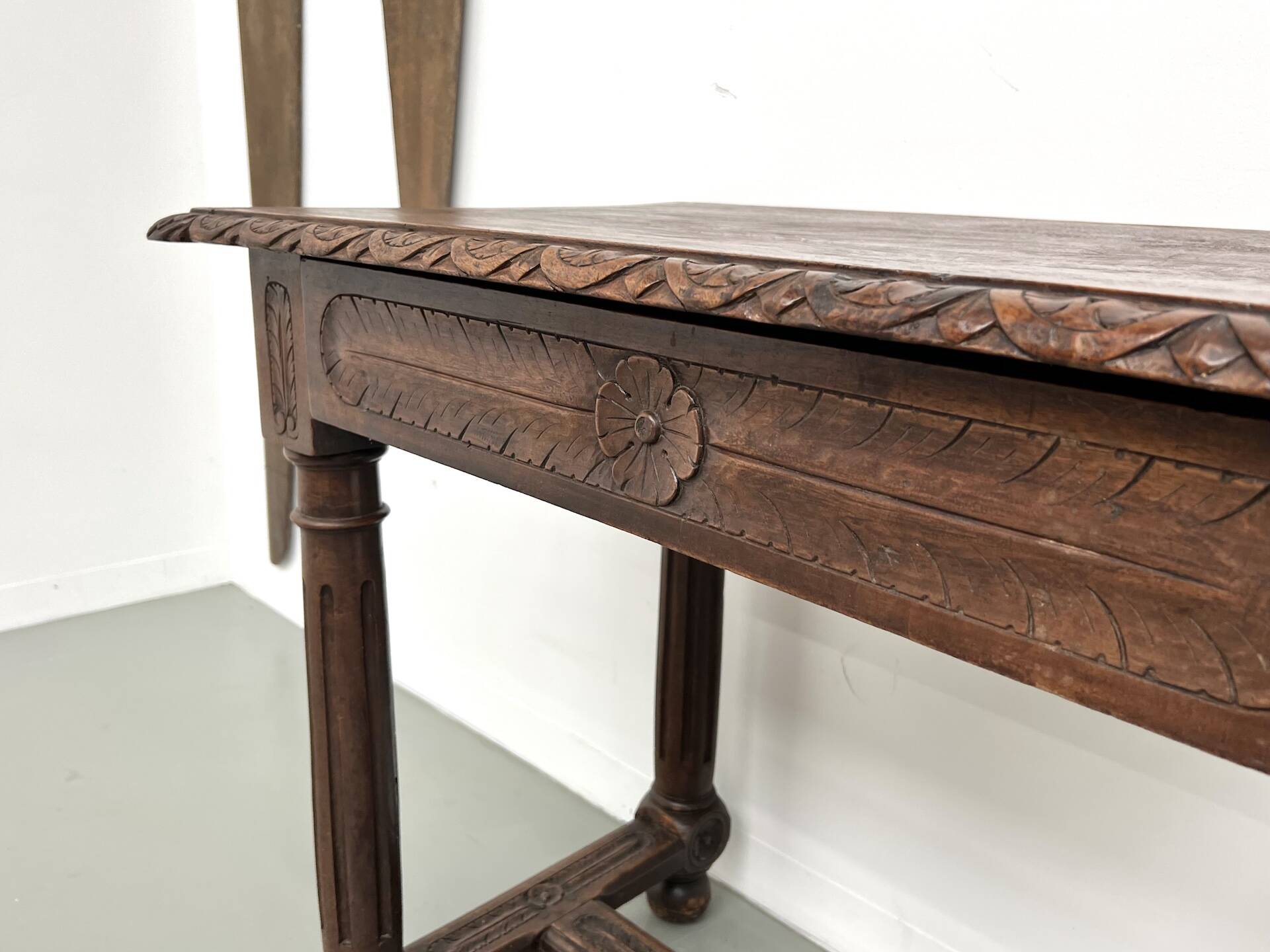 Small carved oak writing table, 19th century