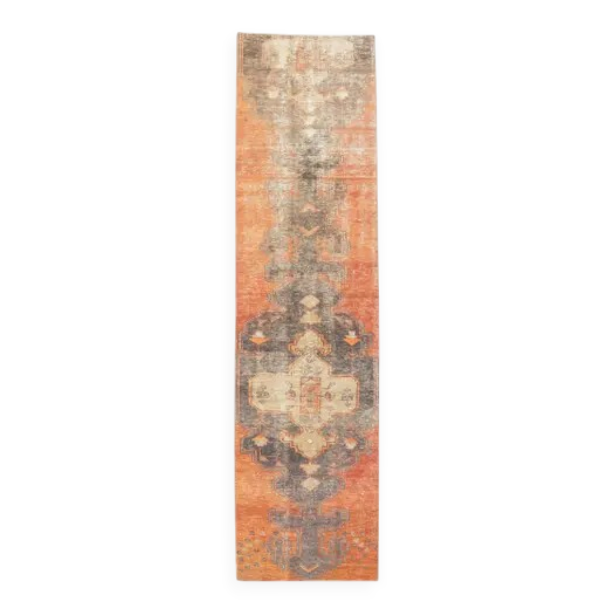 1960s Turkish Wool Hand-Knotted Runner Orange Rug 80x313