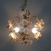 Vintage flower chandelier in Murano glass and brass with 2 burners. Year 70