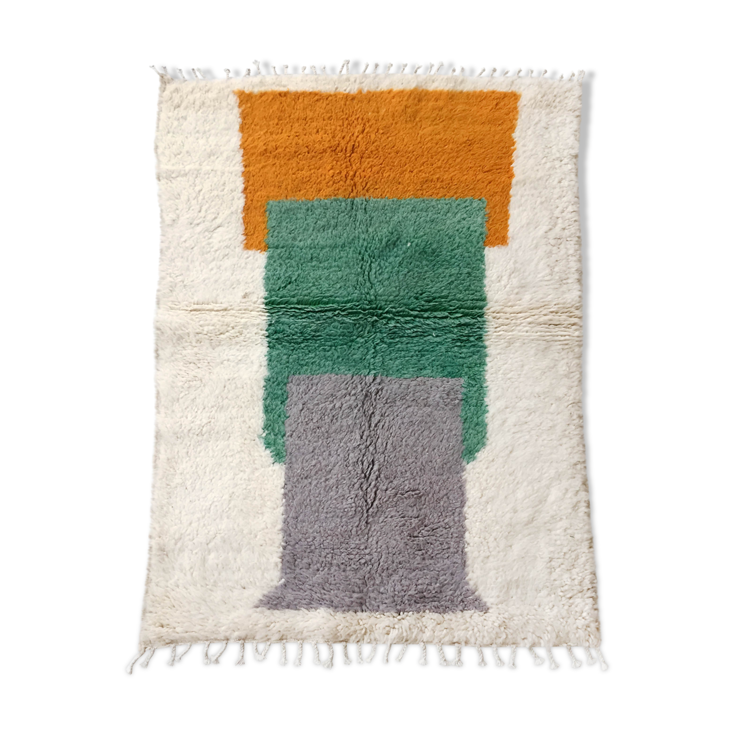 Moroccan Berber carpet blessed ouarain ecru with colorful patterns 148x104cm