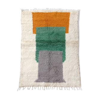 Moroccan Berber carpet blessed ouarain ecru with colorful patterns 148x104cm