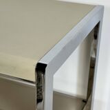 Vintage 70's side table in chrome and beige metal