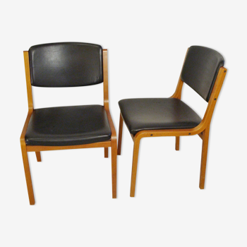 Pair of chairs 1950/60 leather and wood