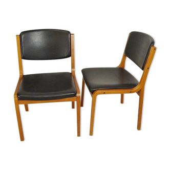 Pair of chairs 1950/60 leather and wood