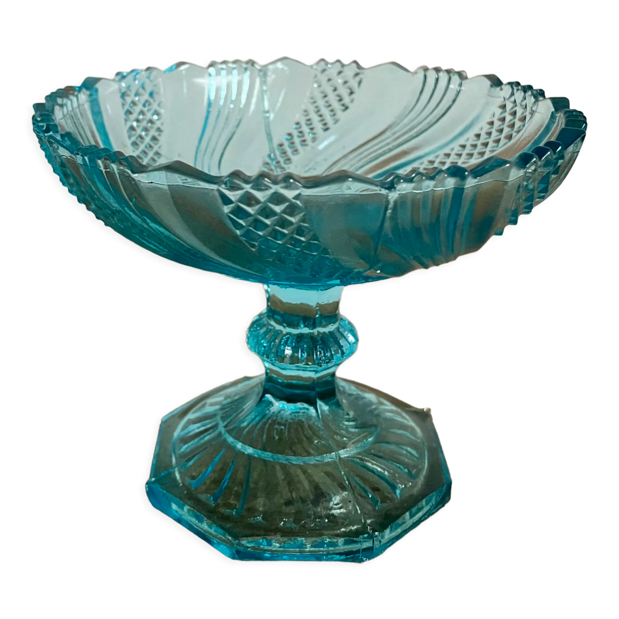 Blue glass fruit bowl