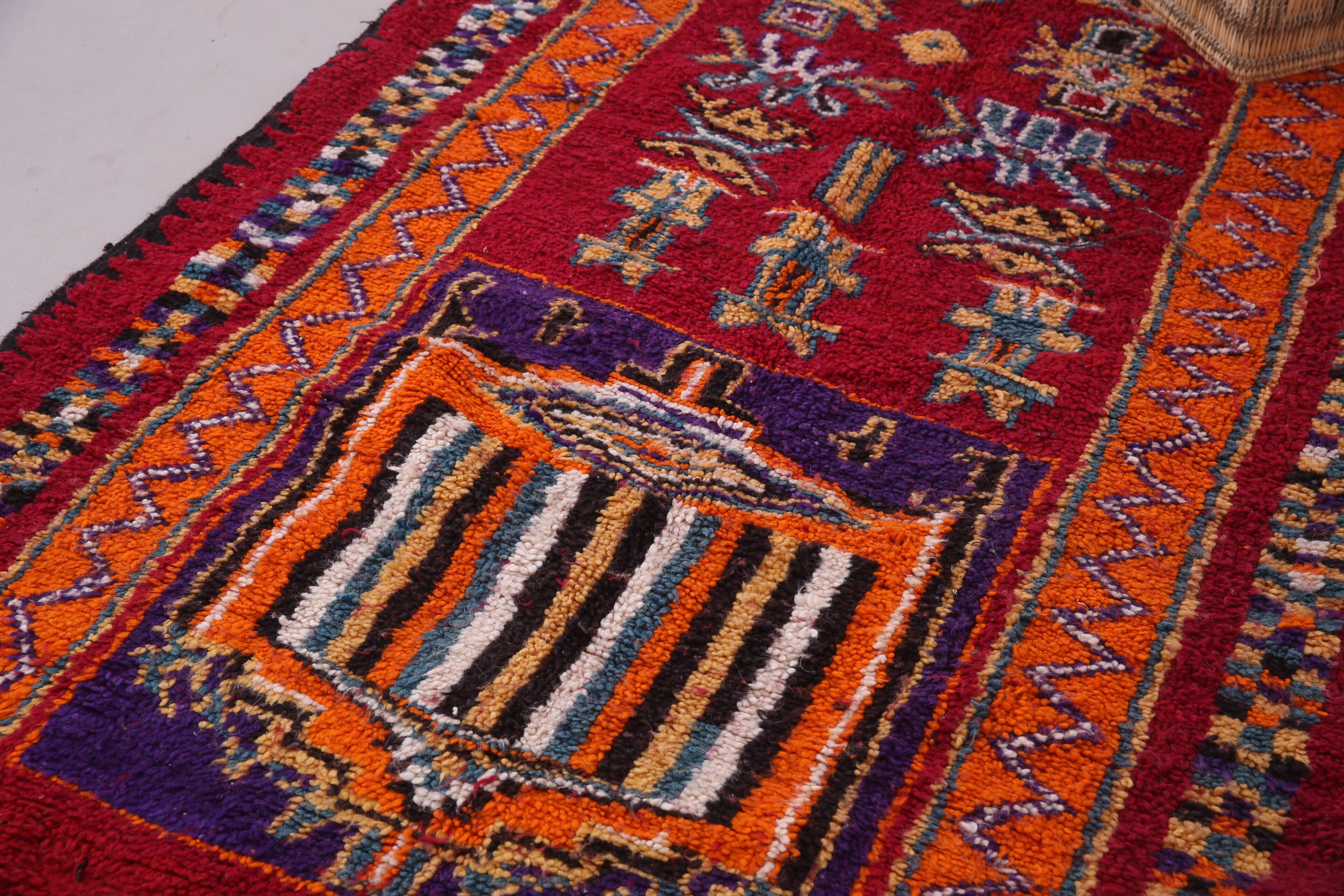 Red Vintage Moroccan Runner Rug 137 x 363 cm - Berber Wool Rug Hallway