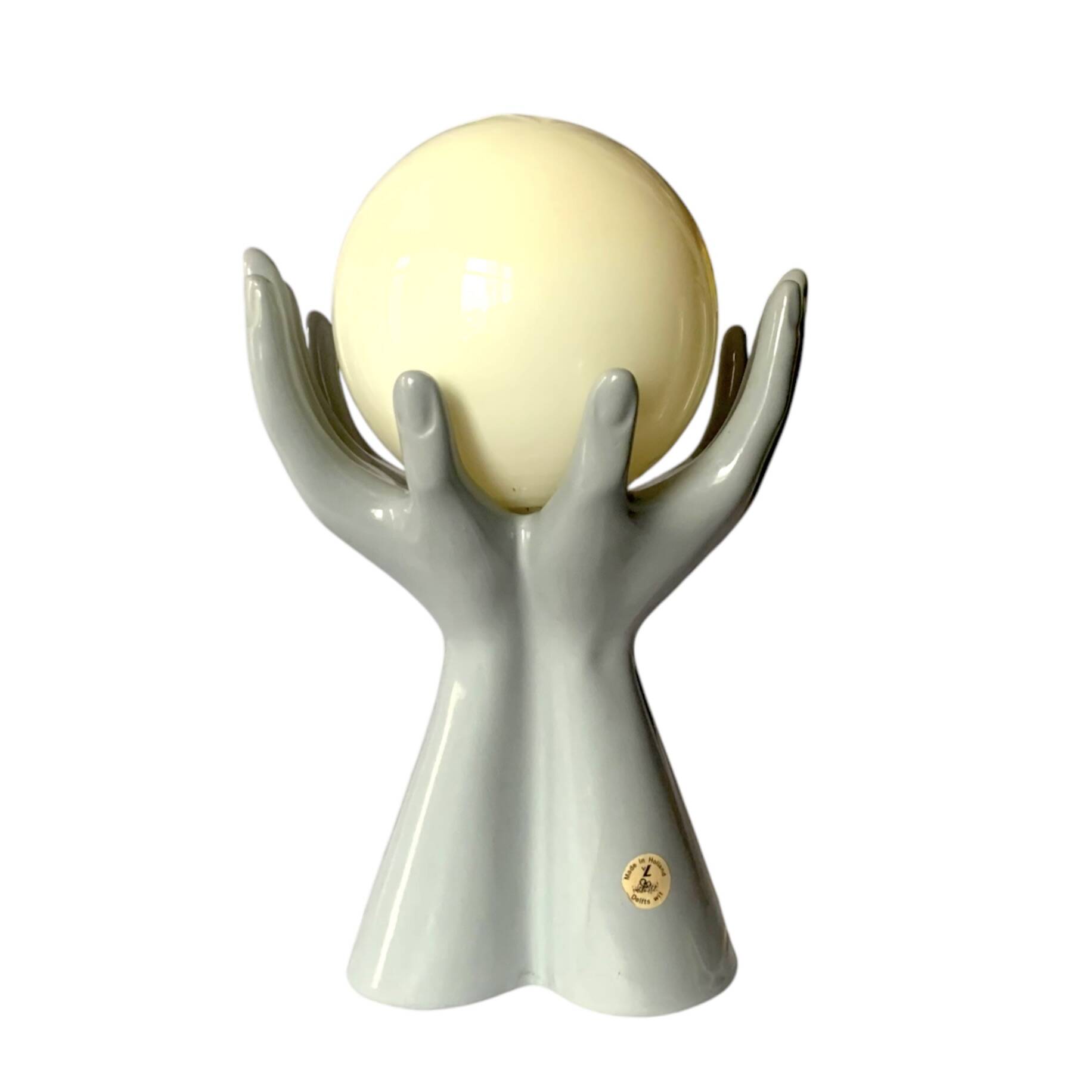 Vintage ceramic "hands" lamp - Wit Delfts - Made in Holland