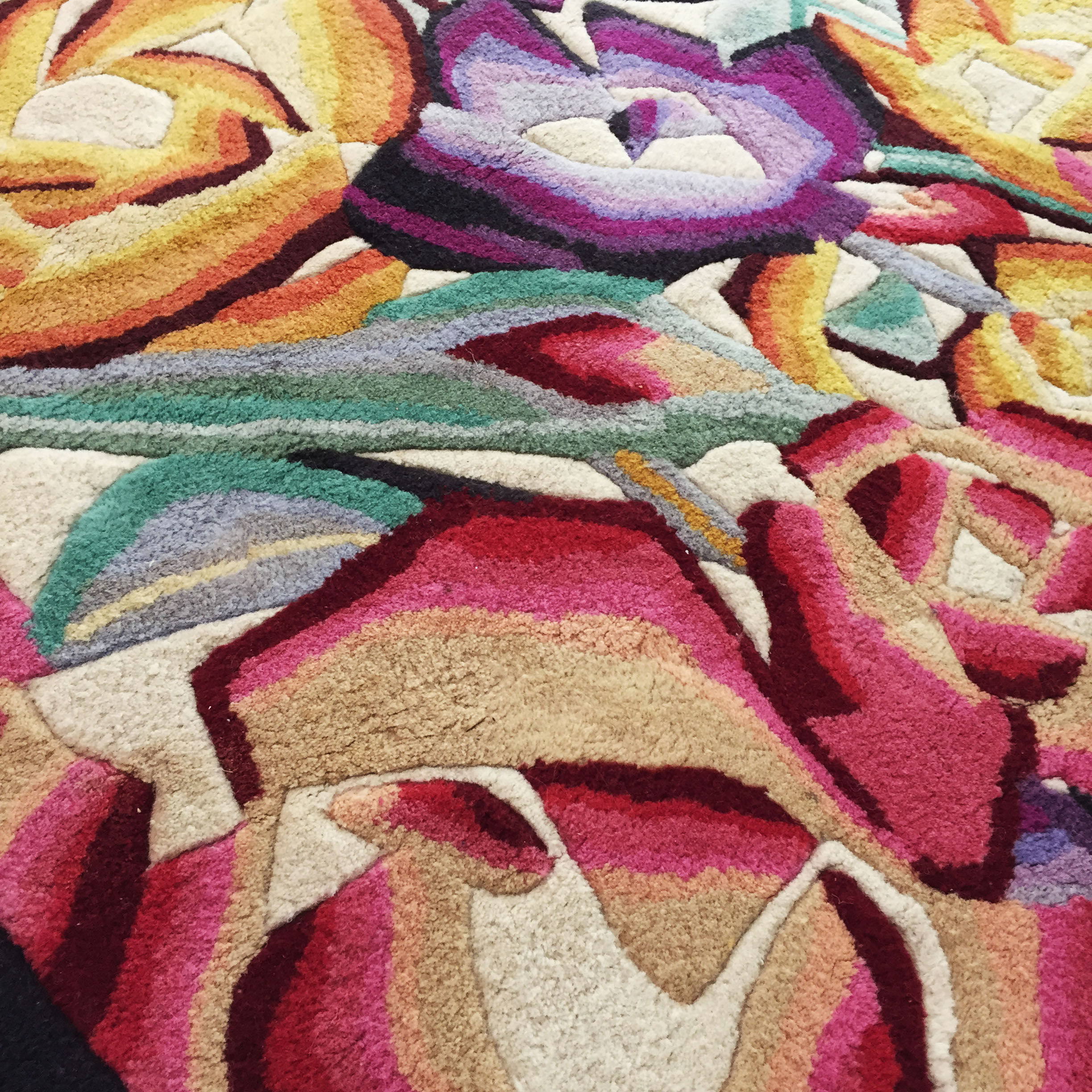 Vintage missoni square flowers rug carpet floor  130x130cm