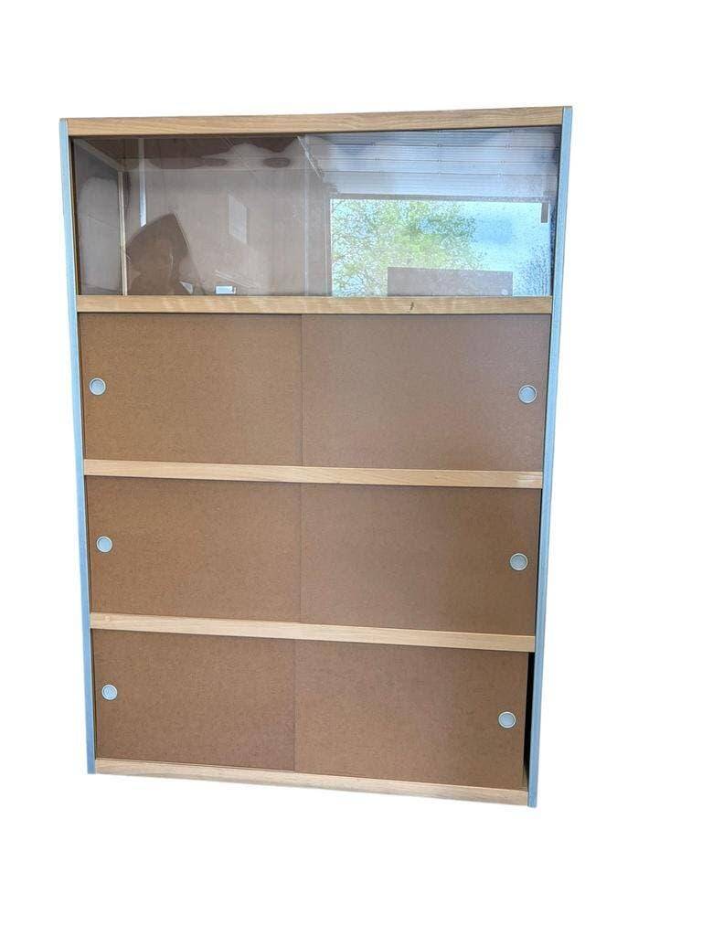Vintage Kewlox brown shelving armoire / display cabinet