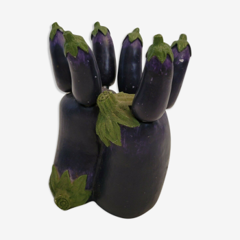 6 knives + their support in the shape of an eggplant vegetable