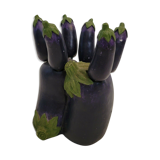 6 knives + their support in the shape of an eggplant vegetable