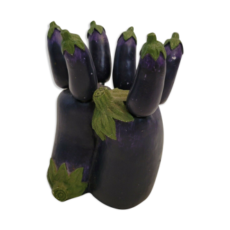 6 couteaux + leur support en forme de légume aubergine