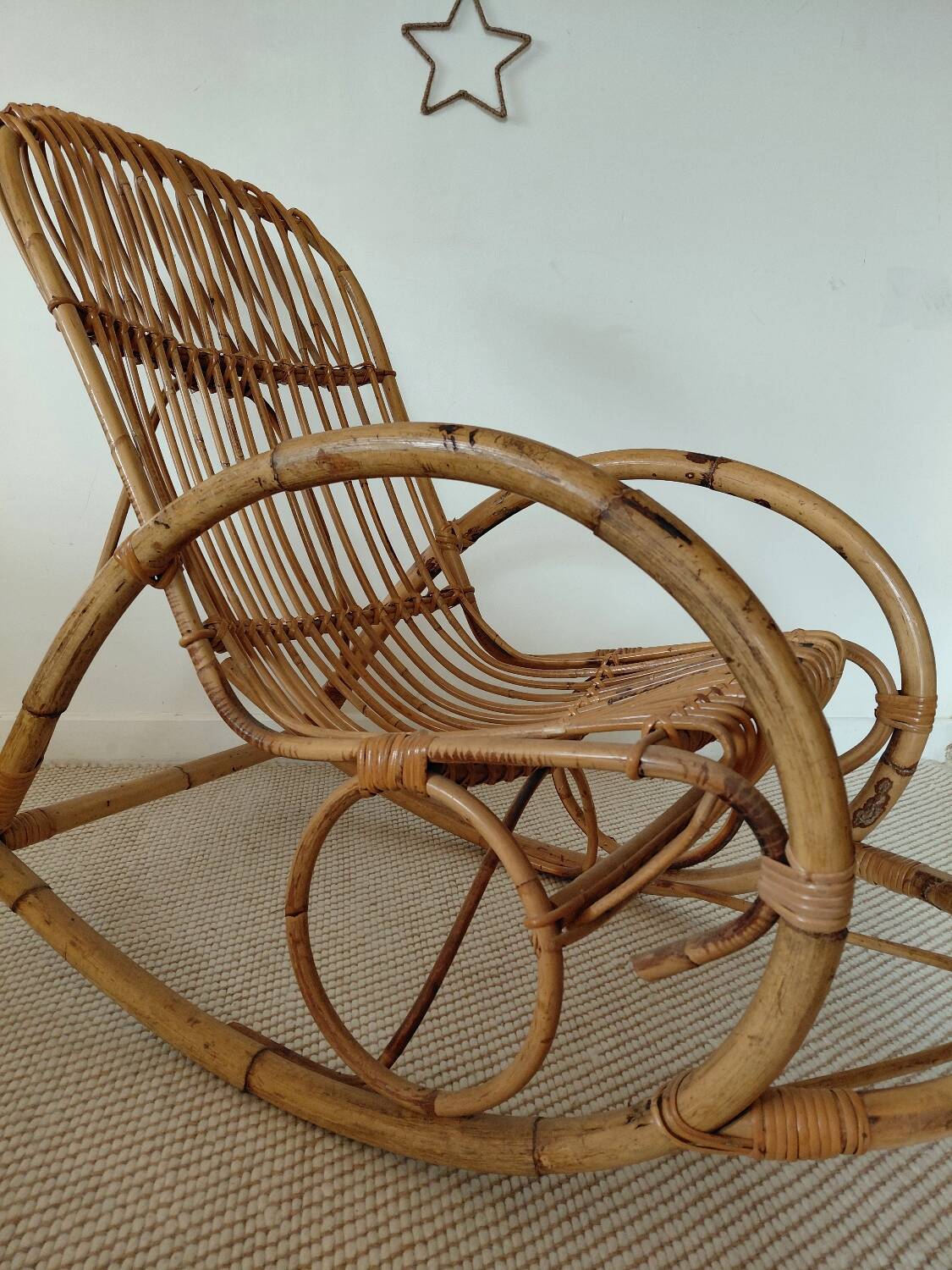 Natural rattan rocking chair - Vintage 1960s/70s