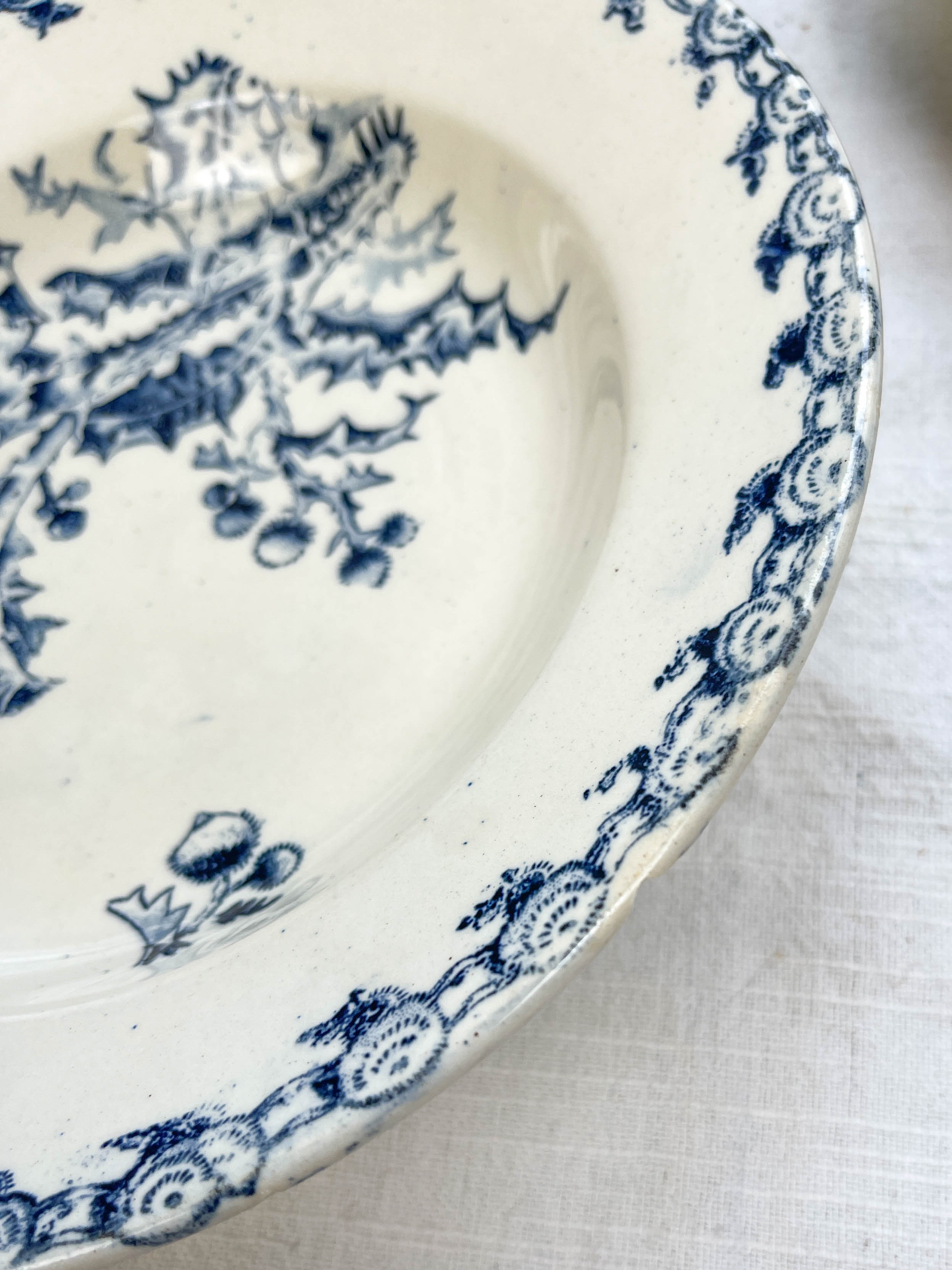 5 assiettes creuses terre de fer gien modèle chardons made in france