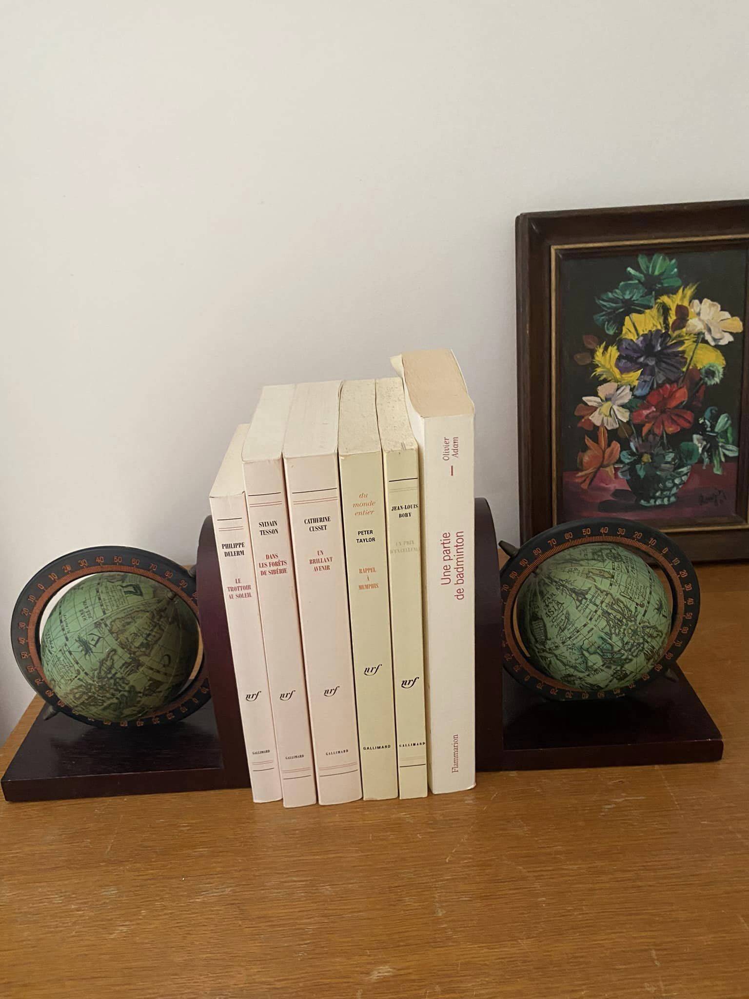 Pair of wooden globe bookends