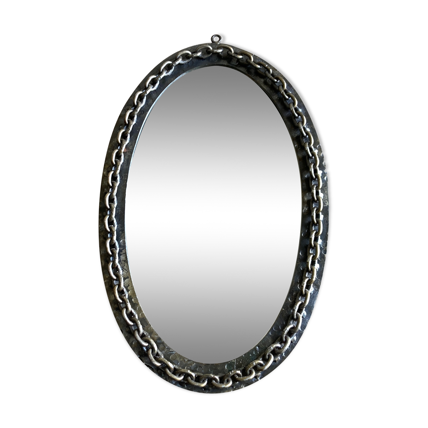 Mirror brutalist chain in beaten iron 1960 H55cm
