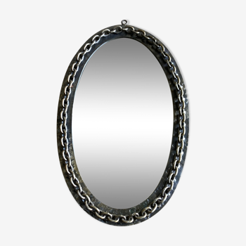 Mirror brutalist chain in beaten iron 1960 H55cm