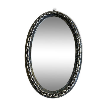 Mirror brutalist chain in beaten iron 1960 H55cm