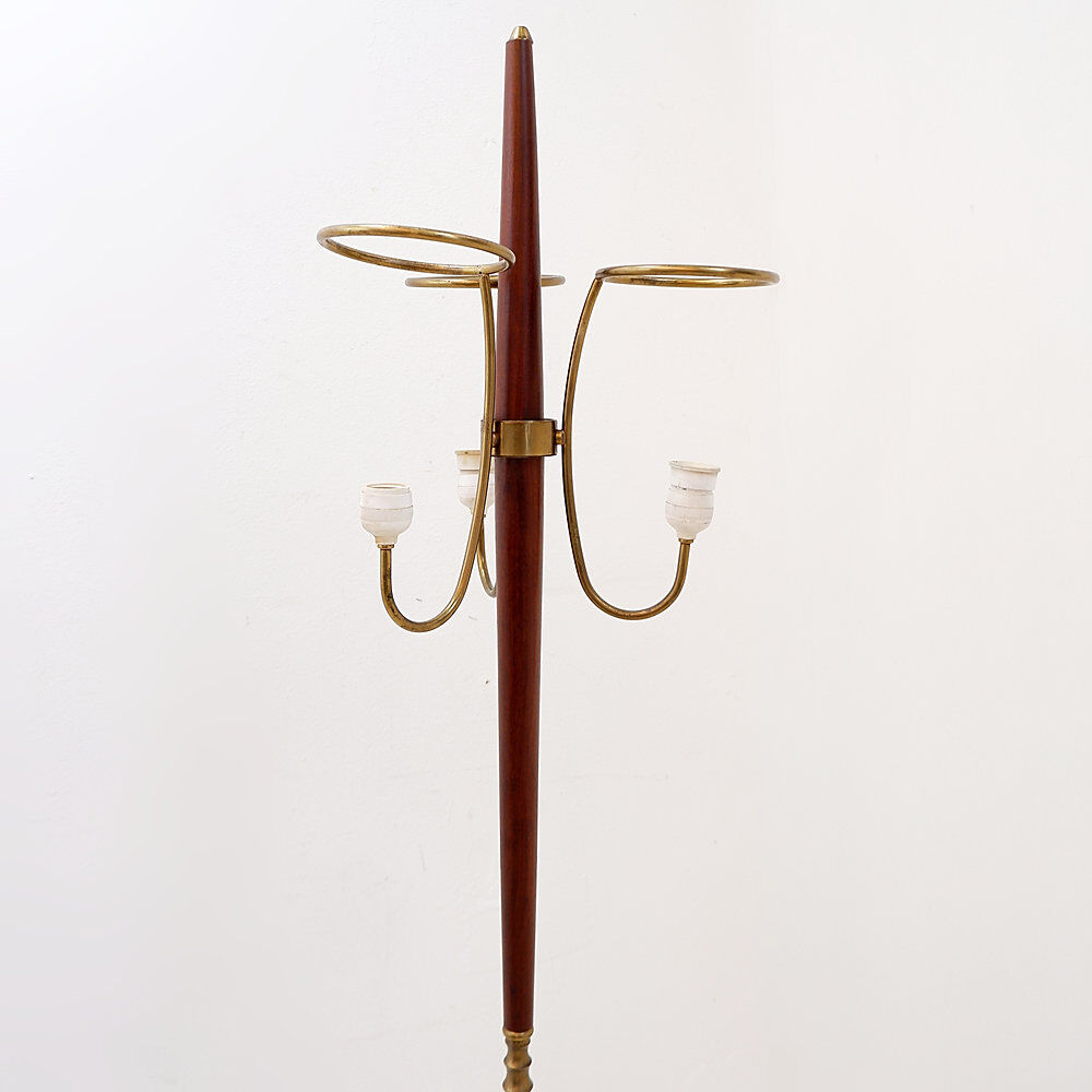 Tripod floor lamp with three arms and opaline glass - 1950s