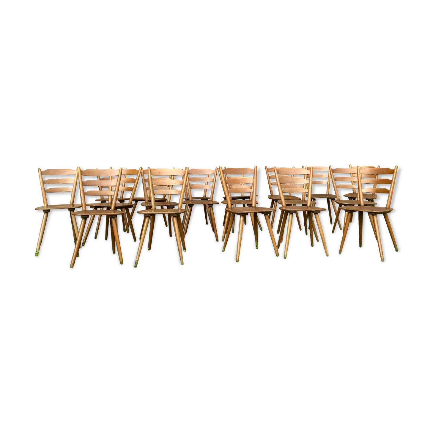 Series of 20 Scandinavian chairs or vintage wooden bistro
