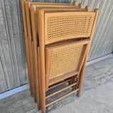 Set of 4 vintage Italian folding chairs in cane 1970s