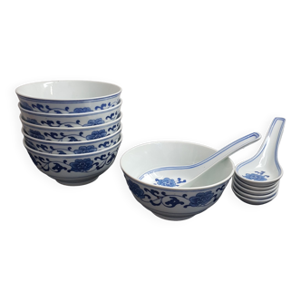 Lot de 6 bols et 6 cuillères en porcelaine chinoise