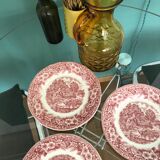 4 red vintage dessert plates