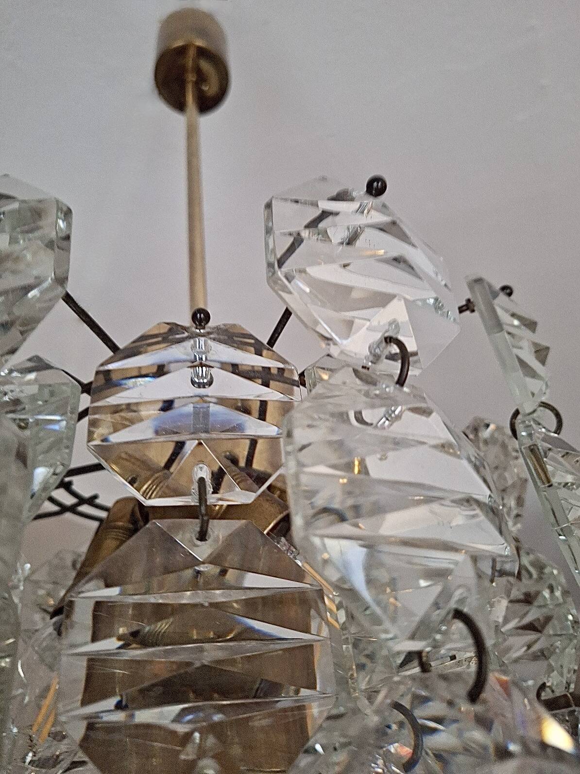 Kinkelkdey brass and faceted glass 3-level chandelier, 1960s